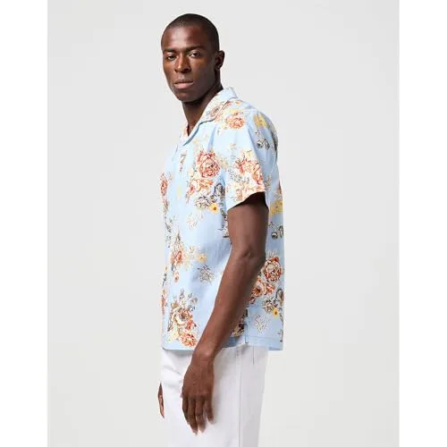 Wrangler ▫️ Camisa de homem - Corte descontraído - SS Resort Shirt - Azul floral 5