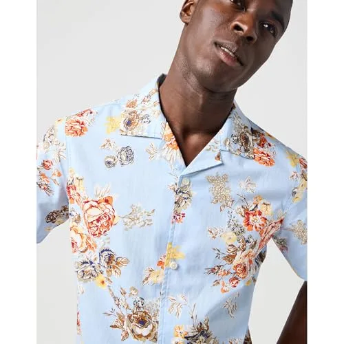 Wrangler ▫️ Camisa de homem - Corte descontraído - SS Resort Shirt - Azul floral 6