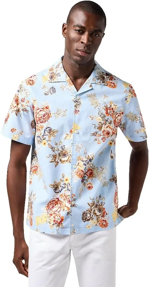 Wrangler ▫️ Camisa de homem - Corte descontraído - SS Resort Shirt - Azul floral