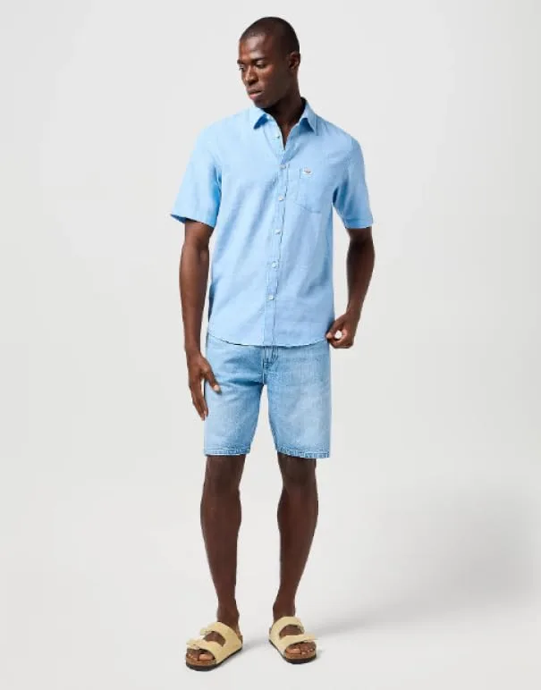 Wrangler ▫️ Camisa de homem - Corte regular - SS 1 Pkt Shirt - Azul do Pacífico 2
