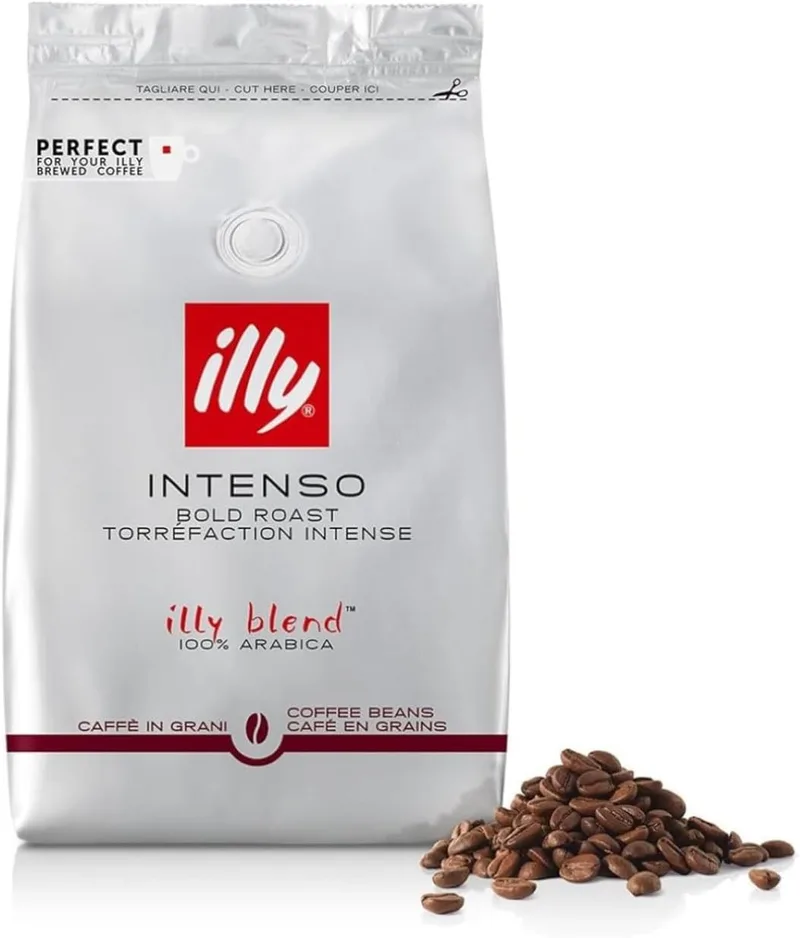 illy, INTENSE Café em grão, 100% Arábica com notas de cacau e frutos secos, sabor forte e intenso, 1 lata de 500g