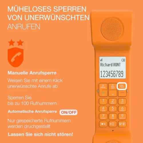 Alcatel ▫️ Epure Iconic - Telemóvel sem fios DECT - Design vintage - Ecrã gráfico grande e de excelente legibilidade - Modo mãos-livres - Bloqueio de chamadas - Laranja 7