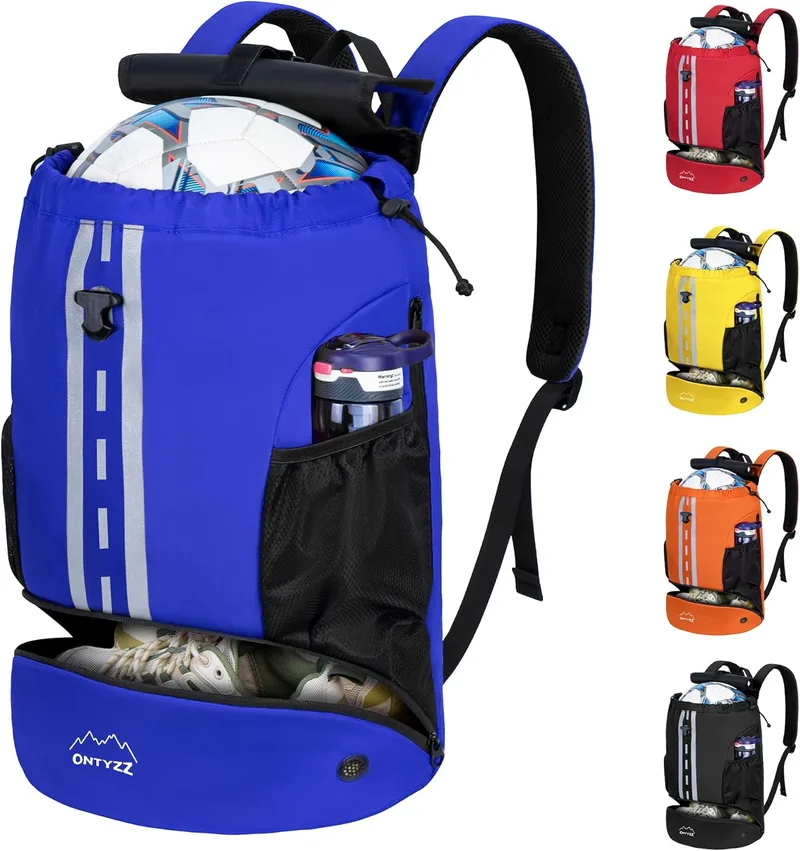 ONTYZZ ▫️ Mochila de futebol com saco impermeável para chuteiras Mochila desportiva Mochila multifunções para basquetebol Andebol Voleibol Praia Voleibol Piscina Ioga Dança Ginástica Saco Cordas