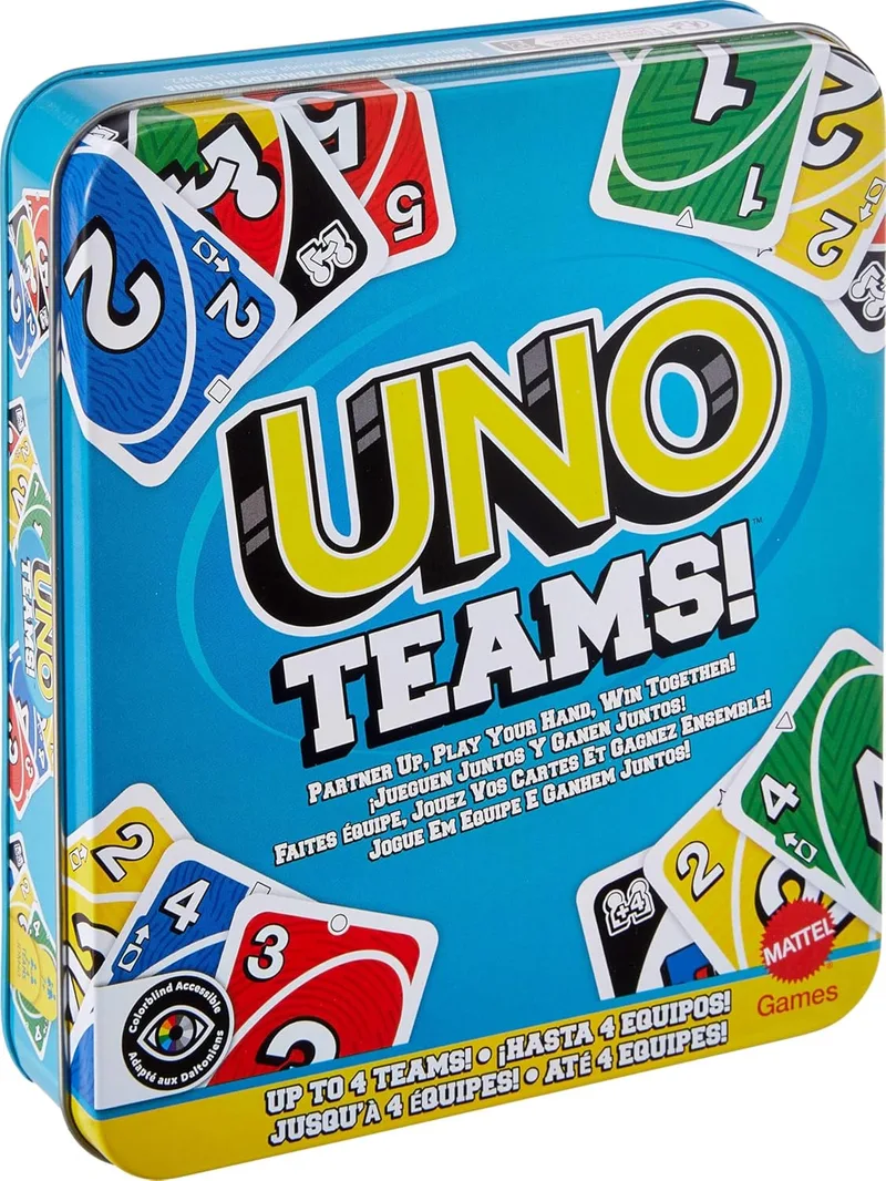 Mattel Games ▫️ UNO Teams Jogo de Cartas para Rapazes, Raparigas e Adultos, Noites em Família, Festas e Viagens, com Regras Especiais para Jogar em Equipas de Dois, JDM40