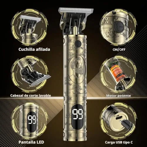 Solati ▫️ Máquina de cortar cabelo para homem, máquina de barbear elétrica para homem com LED, cortador de cabelo e barba sem fios, máquina de barbear e cortar cabelo para uso doméstico e em salões (bronze) 4
