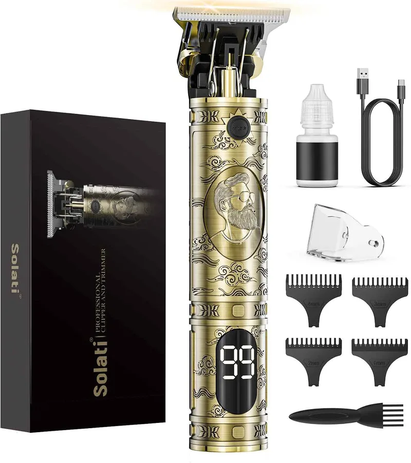 Solati ▫️ Máquina de cortar cabelo para homem, máquina de barbear elétrica para homem com LED, cortador de cabelo e barba sem fios, máquina de barbear e cortar cabelo para uso doméstico e em salões (bronze)