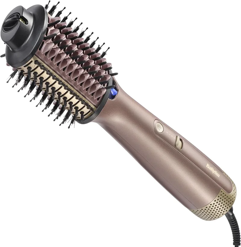 BaByliss ▫️ Escova de Ar Air Power Volume 2 em 1: Secador de Cabelo e Modelador – Modos Molhado e Seco, Escova Secadora e Modeladora, 3 níveis de temperatura, Iónica, Cerâmica, Dourada, AS95E