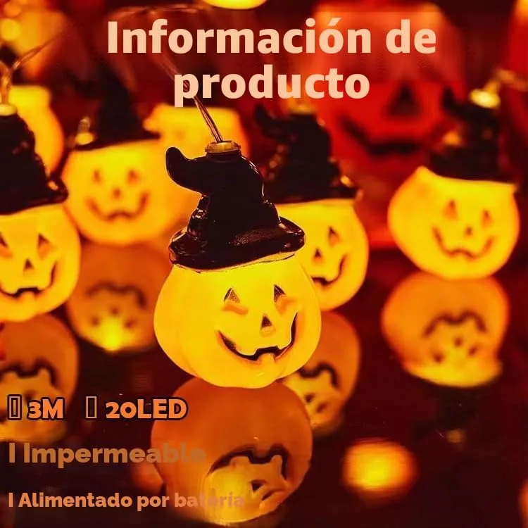 Kimuwote ▫️ Guirlanda de luzes de Halloween, 3 metros, 20 LEDs. Guirlanda de LED de Halloween para interior e exterior, festas, jardim 2