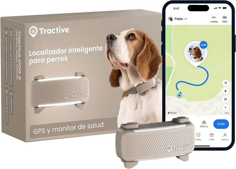Tractive ▫️ GPS para cães | Edição 2025 | N.º 1 do mercado | Localização em tempo real | Alertas contra fugas | Monitorização da atividade | Alertas de saúde | Monitorização de latidos (Castanho)