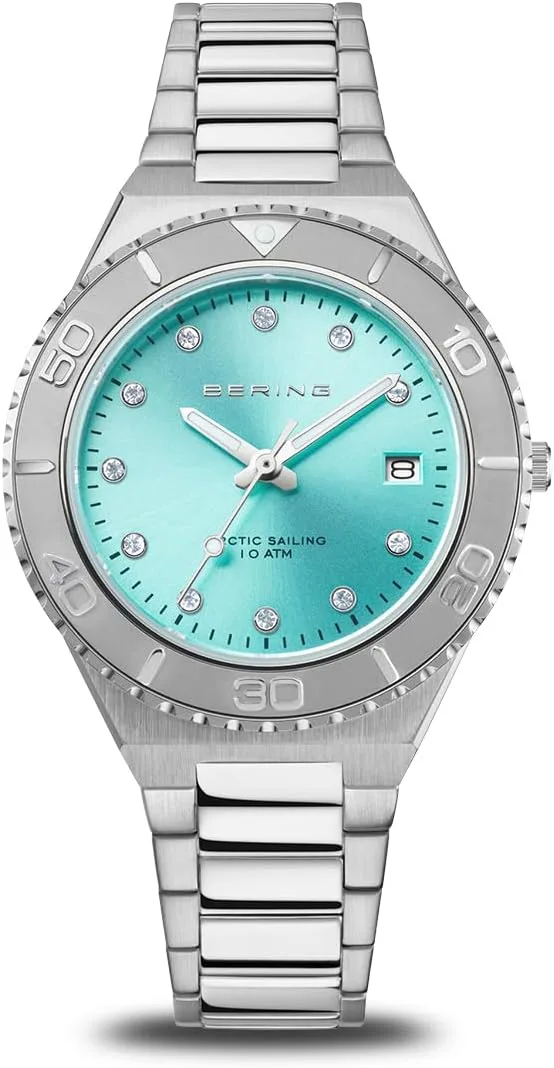 BERING ▫️ 18936 Relógio de quartzo para mulher com caixa em aço inoxidável de 36 mm e mostrador, bracelete e detalhes em aço inoxidável, resistência à água de 10 ATM