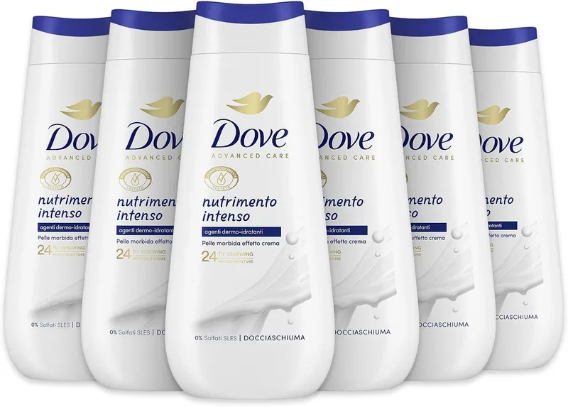 Dove ▫️ Gel de banho nutritivo intensivo, fórmula microbiana suave para a pele, com hidratantes vegetais, sem sulfatos SLES, gel de banho para a pele
