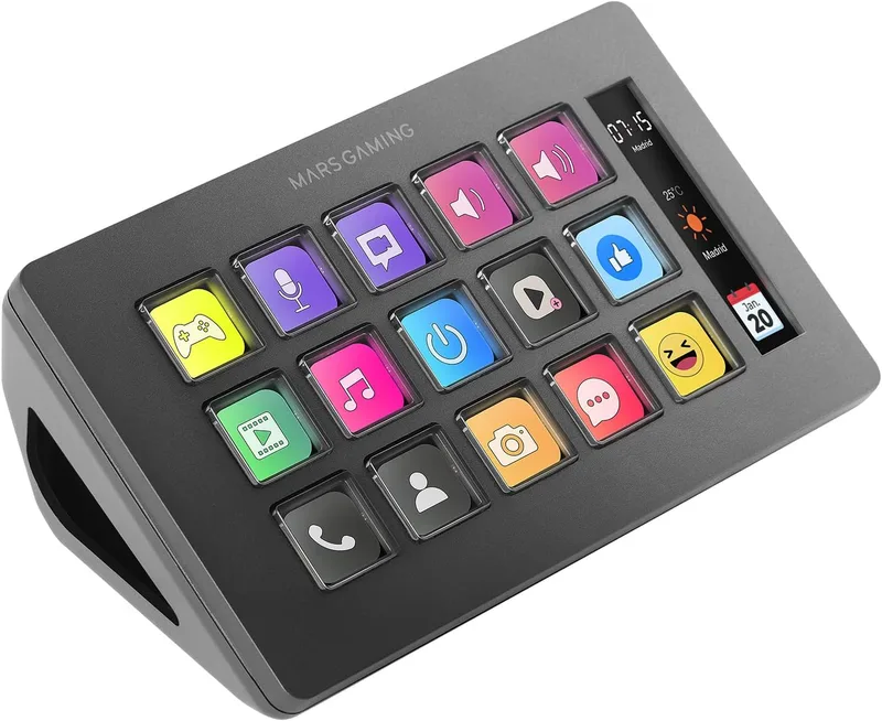 Mars Gaming ▫️ MSD-One Control Deck Slim com 15 teclas e ecrã LCD, preto