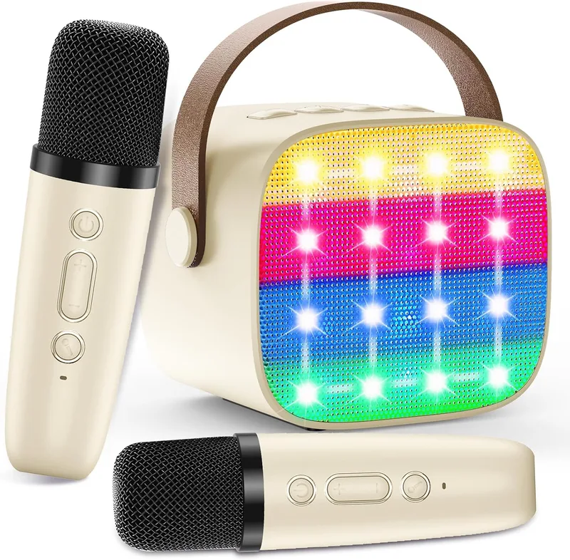 MicQutr ▫️ Microfone de karaoke para crianças, karaoke infantil com 2 microfones sem fios, altifalante Bluetooth portátil com efeitos de alteração de voz e luzes LED, para festas, presentes de aniversário e brinquedos educativos