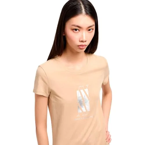 Armani Exchange ▫️ Arte Sella, T-shirt feminina com logótipo monograma em folha metálica 4