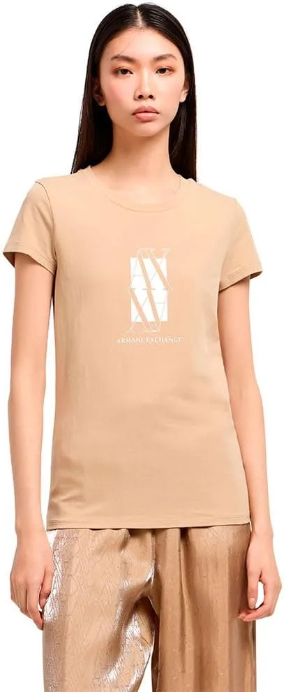 Armani Exchange ▫️ Arte Sella, T-shirt feminina com logótipo monograma em folha metálica
