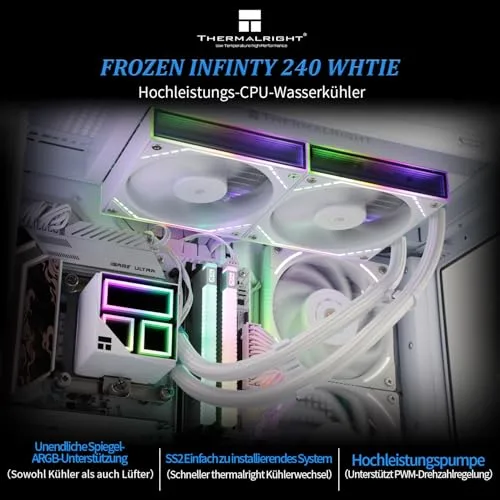 Thermalright ▫️ Frozen Infinity 240 WHITE - Ventilador de CPU duplo PWM com 2000 rpm, sistema de refrigeração de CPU AIO para AM4/AM5 e Intel LGA115X/2011/1700/1851, Infinity Mirror 2