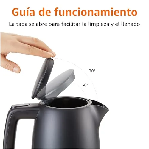 Amazon Basics ▫️ Fervedor elétrico 1,7 L, 2200 W, sem BPA, com base giratória de 360°, desligamento automático e filtro anticalcário removível, preto mate 4