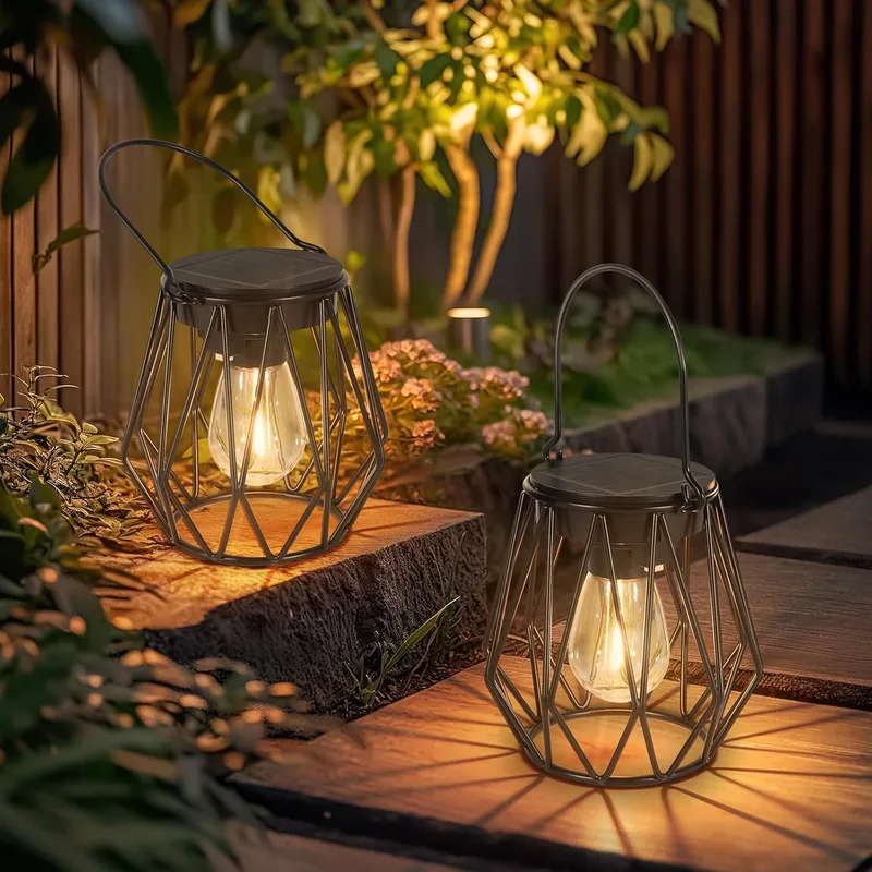 Ketom ▫️ Solar Lanterns Outdoor, 2 LED Solar Lanterns Solar Garden Lanterns Diamond Hanging Lantern, Metal IP65 Waterproof Decoration for Patio Terrace Lawn Camping Camping Halloween