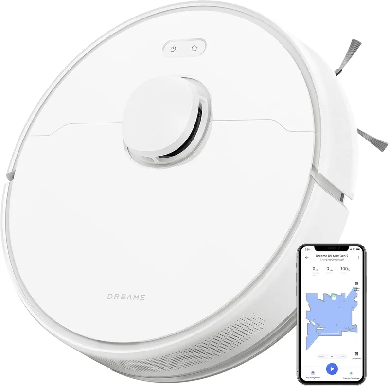 DREAME ▫️ D9 MAX Gen 2 Aspirador de pó robô e esfregão, aspirador de pó robô 6000Pa, navegação LDS, vários mapas, adequado para pisos, carpetes, pêlos de animais, aplicativo de controle WiFi-Alexa, branco