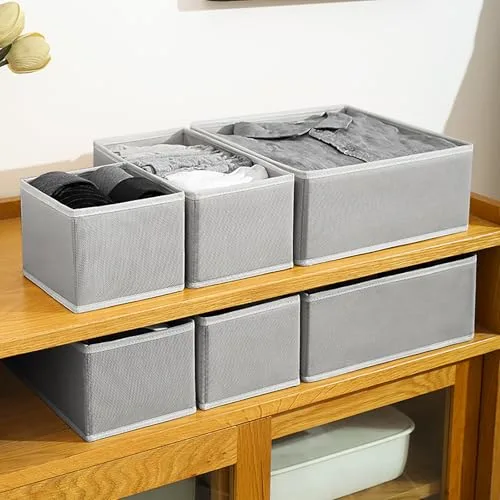 Foeska ▫️ Organizadores de gavetas, separadores dobráveis, organizador de roupeiro para roupa interior de quarto, organizador de camisas, meias e roupa (12 unidades, cinzento) 2