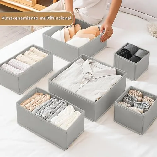 Foeska ▫️ Organizadores de gavetas, separadores dobráveis, organizador de roupeiro para roupa interior de quarto, organizador de camisas, meias e roupa (12 unidades, cinzento) 4