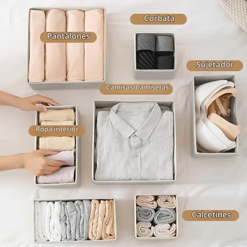 Foeska ▫️ Organizadores de gavetas, separadores dobráveis, organizador de roupeiro para roupa interior de quarto, organizador de camisas, meias e roupa (12 unidades, cinzento) 5