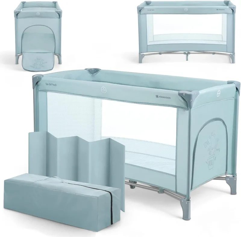 kikka boo ▫️ KikkaBoo Berço de Viagem SO Gifted, Berço para Bebé 120 x 60 cm até 15 kg, Parque Dobrável com Saco de Transporte, Leve e Compacto, Menta