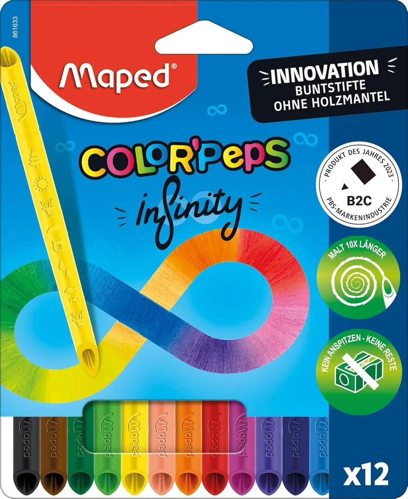 Maped ▫️ Lápis de cor inovadores Color'Peps Infinity - 100% lápis de cor - sem revestimento de madeira - não é necessário afiar - 100% utilizáveis