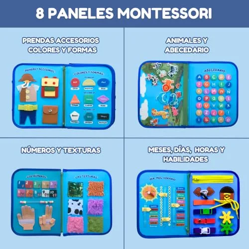 Vebolary ▫️ Quadro de Atividades Montessori EM ESPANHOL – 3, 4 e 5 Anos, Brinquedo Portátil para Viagens, Educativo, Sensorial, para a Motricidade Fina e a Aprendizagem, Livro Montessori de Feltro, Presente para Meninas e Meninos 2