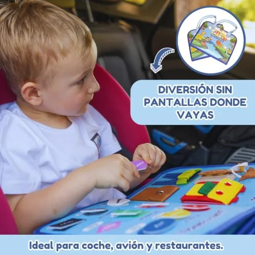 Vebolary ▫️ Quadro de Atividades Montessori EM ESPANHOL – 3, 4 e 5 Anos, Brinquedo Portátil para Viagens, Educativo, Sensorial, para a Motricidade Fina e a Aprendizagem, Livro Montessori de Feltro, Presente para Meninas e Meninos 3