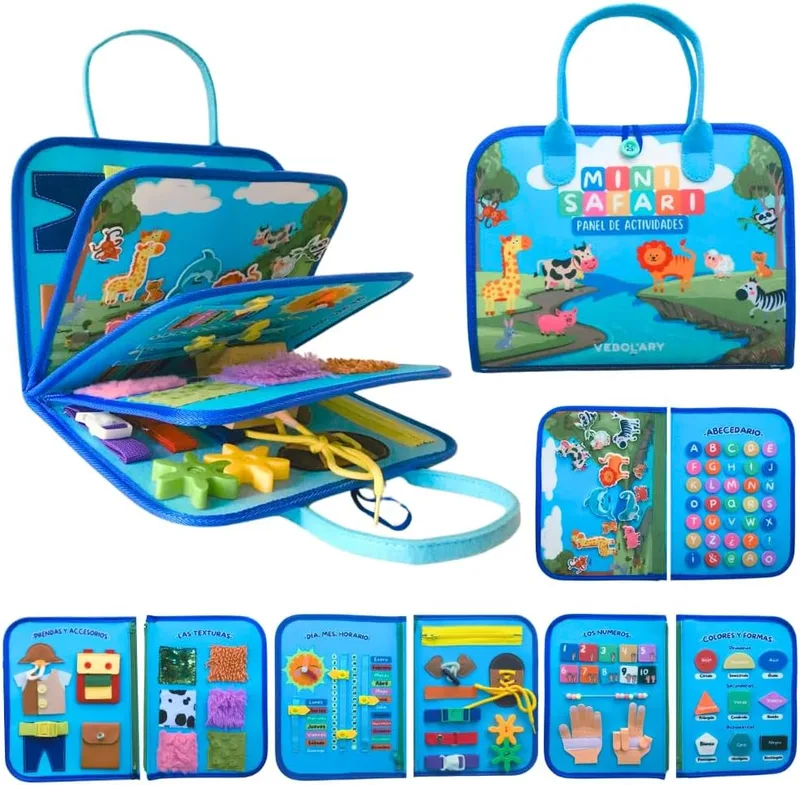 Vebolary ▫️ Quadro de Atividades Montessori EM ESPANHOL – 3, 4 e 5 Anos, Brinquedo Portátil para Viagens, Educativo, Sensorial, para a Motricidade Fina e a Aprendizagem, Livro Montessori de Feltro, Presente para Meninas e Meninos