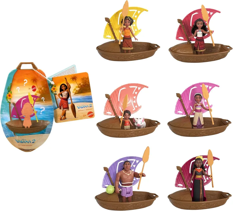 Mattel ▫️ Conjunto Disney Vaiana 2 Fearless Sailors com pequena boneca surpresa, canoa e acessórios, inspirado no filme (os estilos podem variar), JBT68