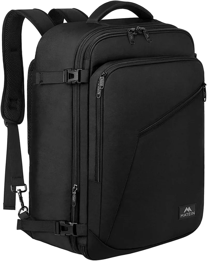 MATEIN ▫️ Mochila 40x30x20, Mochila de viagem para cabine de avião 40x30x20 para a Ryanair | Mochila de viagem expansível de 30 L, bagagem de mão, mala de cabine 40x20x30 para a Ryanair, homem, Mulher, Trabalho, Viagem, Preto