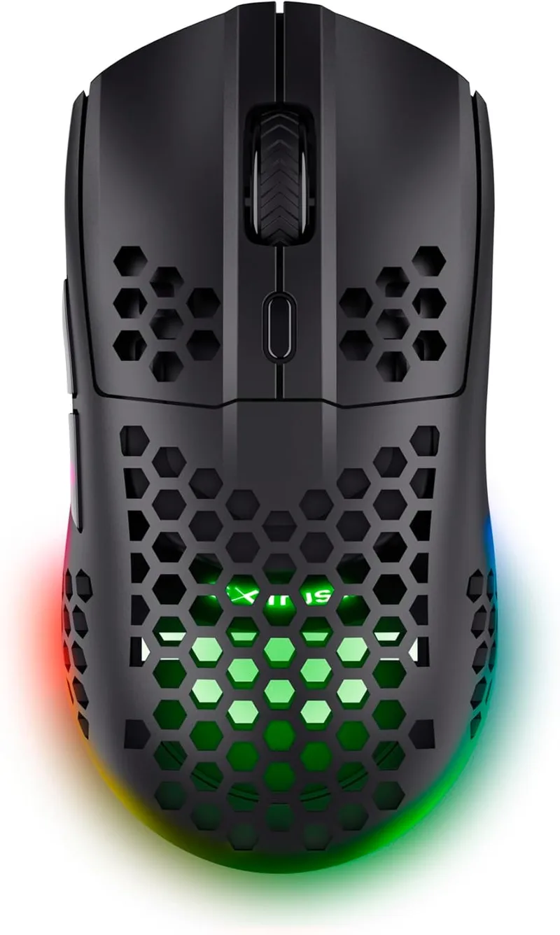 GXTrust ▫️ 929 Helox Wireless Gaming Mouse Ultralight 75g, Bateria 80h, Micro Recetor USB 2.4GHz, Ajustável dpi 800-4800, Rato Gaming LED Recarregável para Portátil - Preto