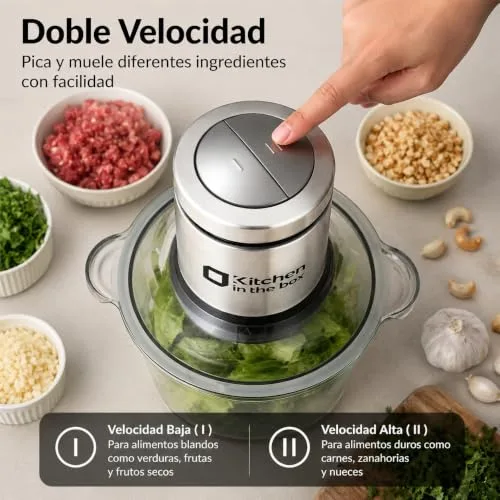 Kitchen in the box ▫️ Picador Elétrico com 2 Taças de 2 L, em Vidro e Aço Inoxidável 4