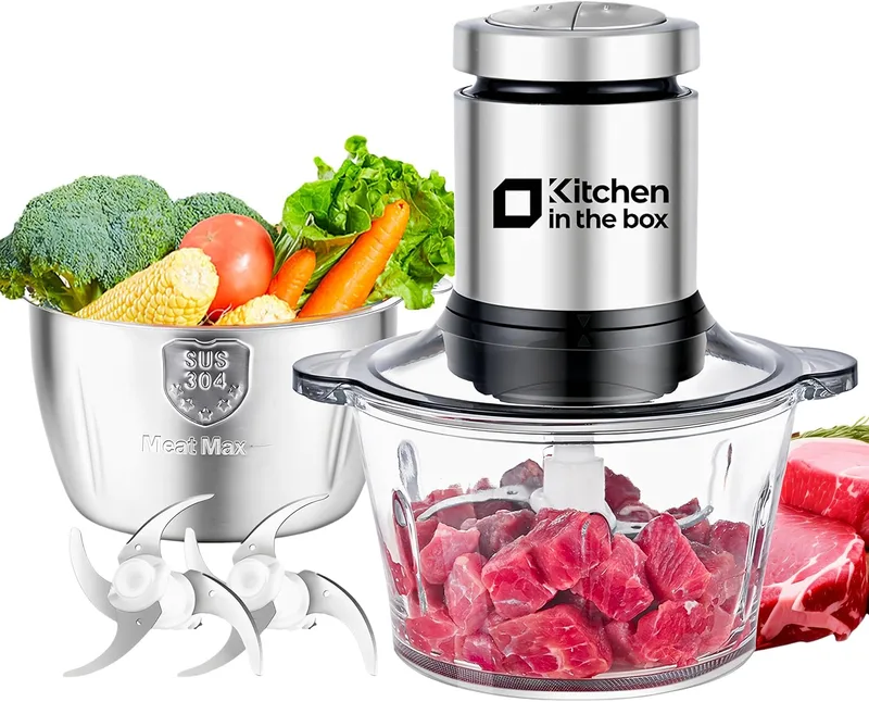 Kitchen in the box ▫️ Picador Elétrico com 2 Taças de 2 L, em Vidro e Aço Inoxidável