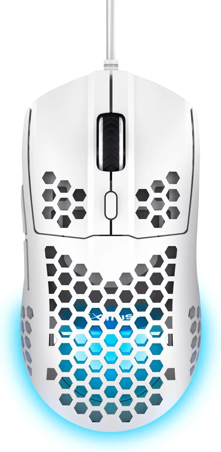 Trust Gaming ▫️ GXTrust 928W Helox Gaming Mouse Ultralight 65g, Sensor Ótico Ajustável dpi 200-6400, 6 Botões Programáveis, Iluminação RGB Rato Gaming com Cabo USB PC Computador Portátil, Branco