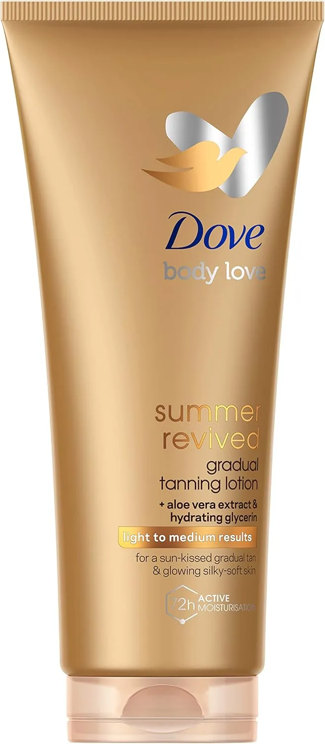 Dove ▫️ Summer Revived Loção Corporal Autobronzeadora para um tom de pele claro a médio Summer Revived mantém a hidratação da pele 200ml