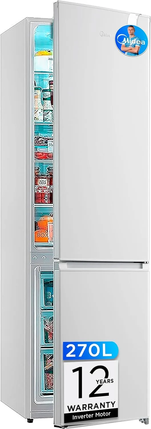 Midea ▫️ Combi Frigorífico No Frost 55 cm largura x 180 cm Branco - Frigorífico 199 L + 71 L Congelador - Frigorífico economizador de energia com compartimento congelador vertical - Cor Branco