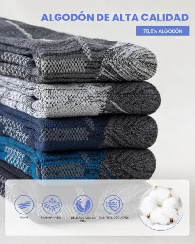 Niorasen ▫️ Meias de trabalho em algodão para homem, 5 pares de meias almofadadas para botas desportivas de caminhada, desporto e corrida 3