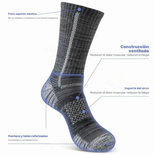Niorasen ▫️ Meias de trabalho em algodão para homem, 5 pares de meias almofadadas para botas desportivas de caminhada, desporto e corrida 5