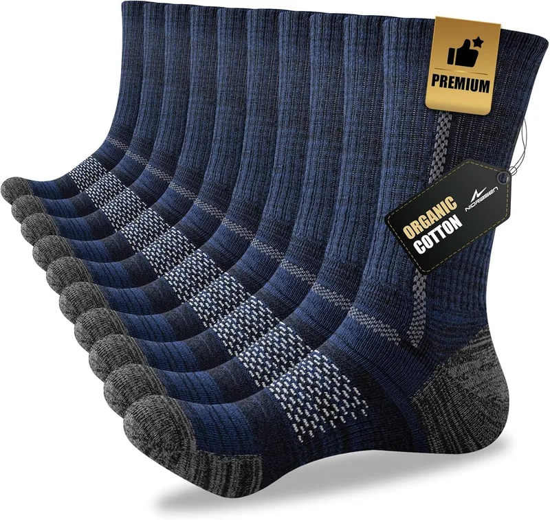 Niorasen ▫️ Meias de trabalho em algodão para homem, 5 pares de meias almofadadas para botas desportivas de caminhada, desporto e corrida