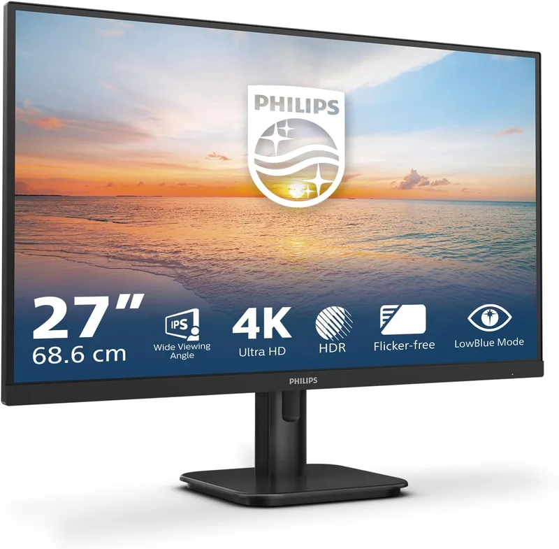 Philips ▫️ Monitor 27E1N1800A 27" UHD, WLED, 60Hz, IPS, 4 ms GtG, HDR10, Adaptive Sync, altifalantes, (3840x2160, 2X HDMI 2.0, 1x DP 1.4) Preto