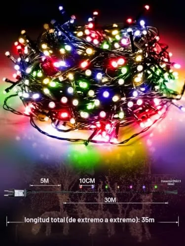 ARKOCHIC ▫️ Luzes de Natal para exterior, 35 m, 300 LED, guirlanda de luzes multicolorida para exterior 6
