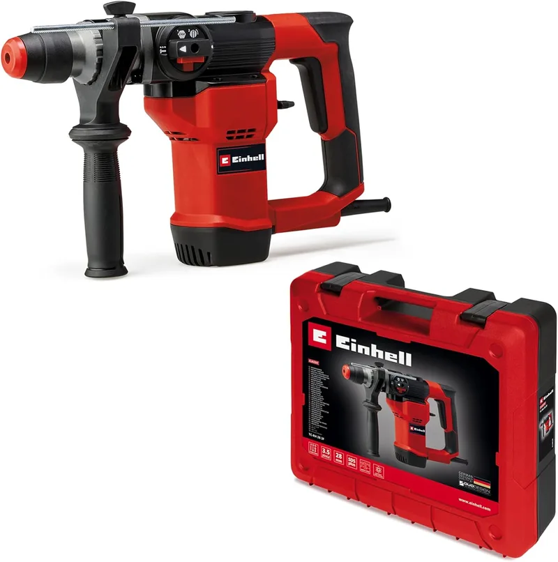 Einhell ▫️ Berbequim de percussão TC-RH 28 3F (950 W, 3,5 J, mecanismo de percussão pneumático, SDS-plus, limitador de profundidade, perfuração/perfuração com percussão/ cinzelamento com fixação, inclui mala de transporte)