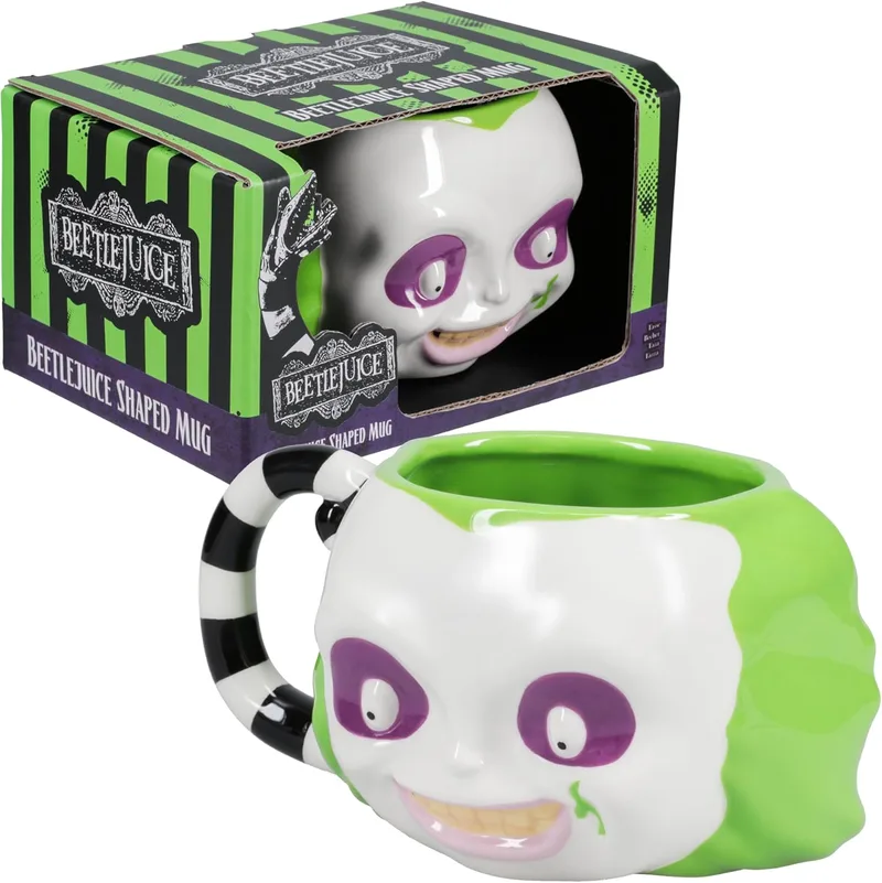 Paladone ▫️ Beetlejuice - Caneca em forma de rosto - Produto oficial de oferta para os fãs de filmes de terror retro, caneca de cerâmica 3D extra grande, caneca de coleção dos filmes do