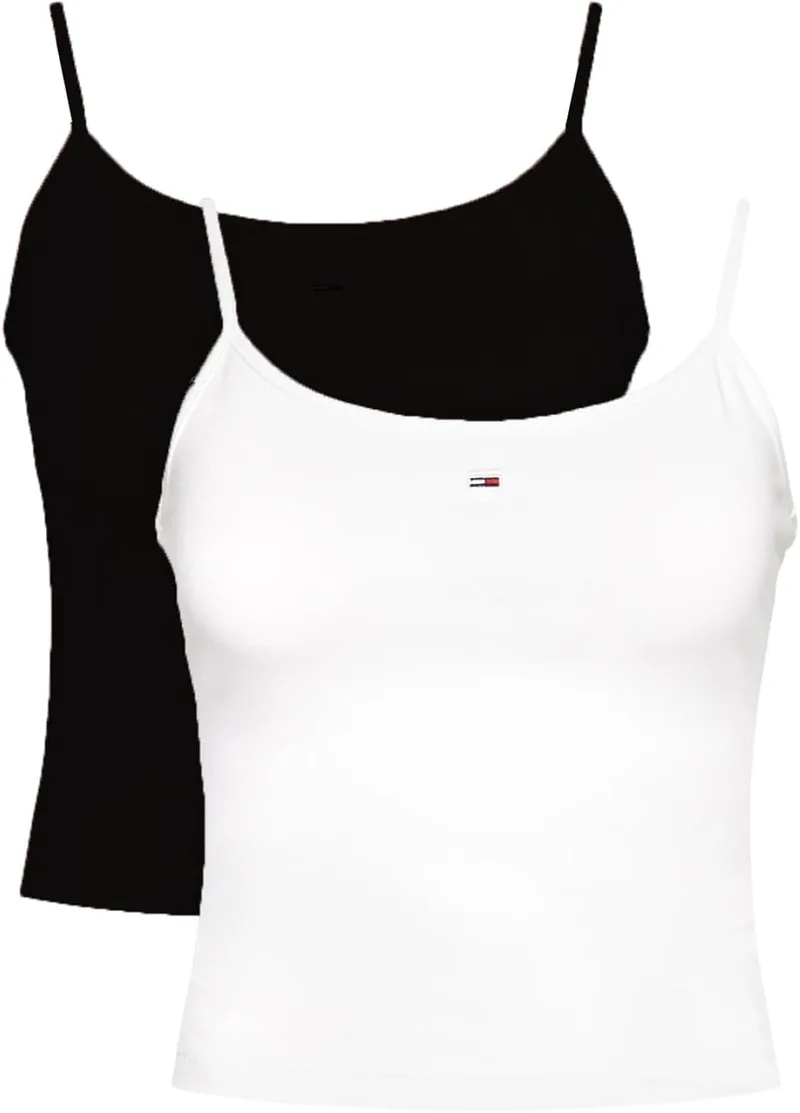 Tommy Jeans ▫️ Camisolas de alças, Conjunto de 2, Mulher, Essential Strap Top, Tecido elástico