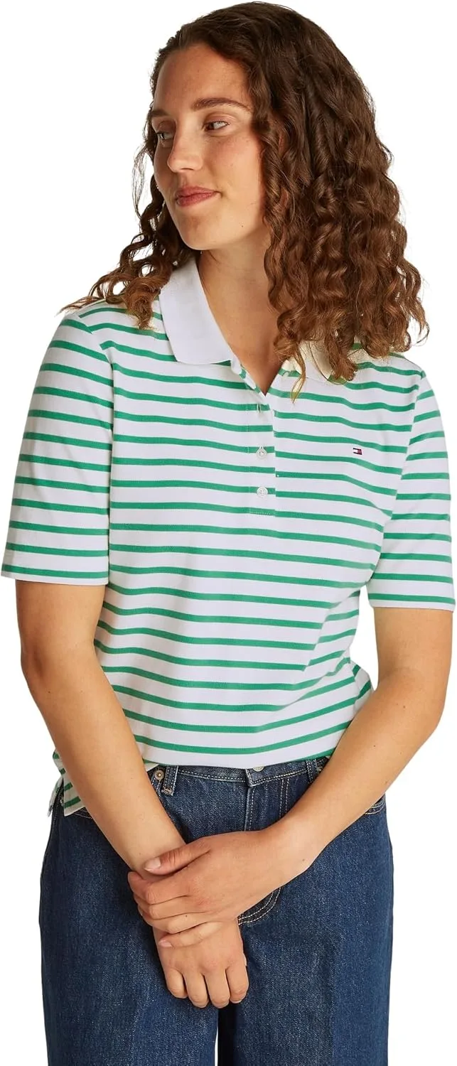 Tommy Hilfiger ▫️ Polo de manga curta para mulher 1985, em tecido piqué, corte regular