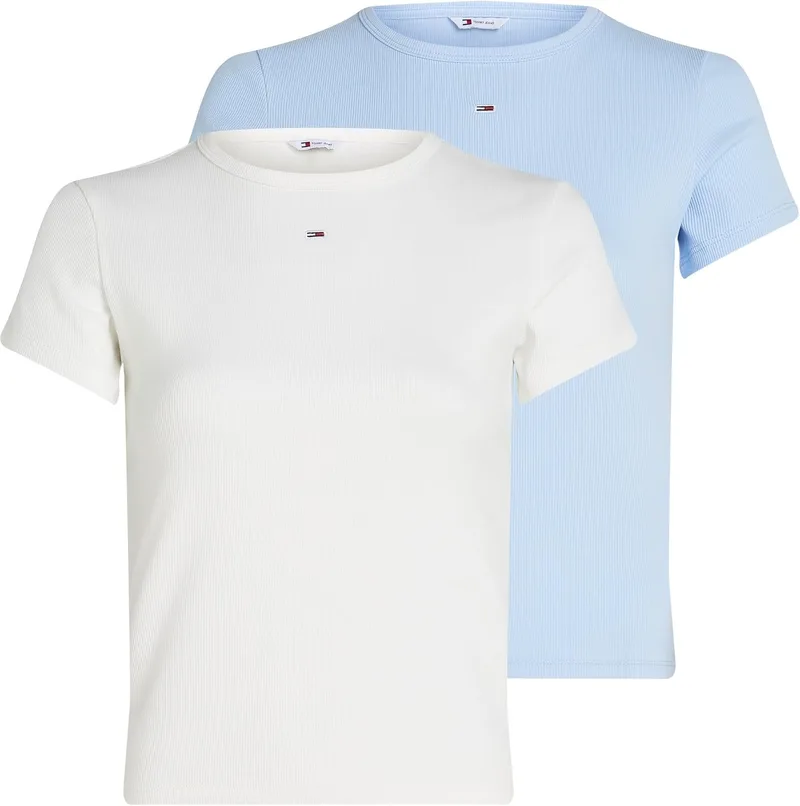 Tommy Jeans ▫️ Camiseta de manga curta para mulher, pack de 2, Essential Rib, corte justo