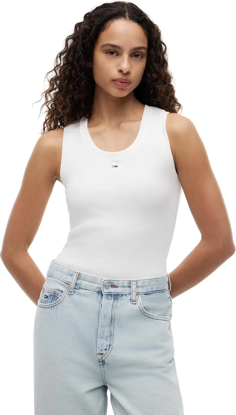Tommy Jeans ▫️ Camiseta de alças para mulher Essential Rib Slim Fit